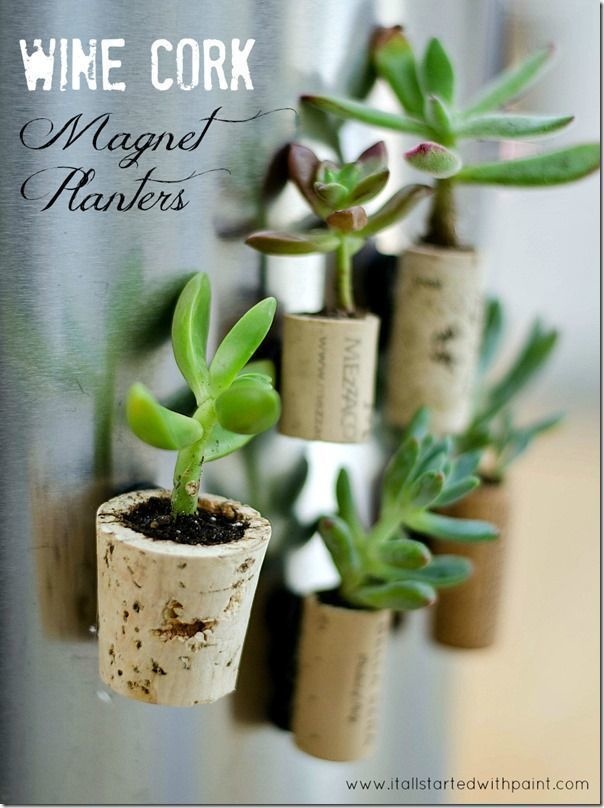 DIY wine cork magnet planters
