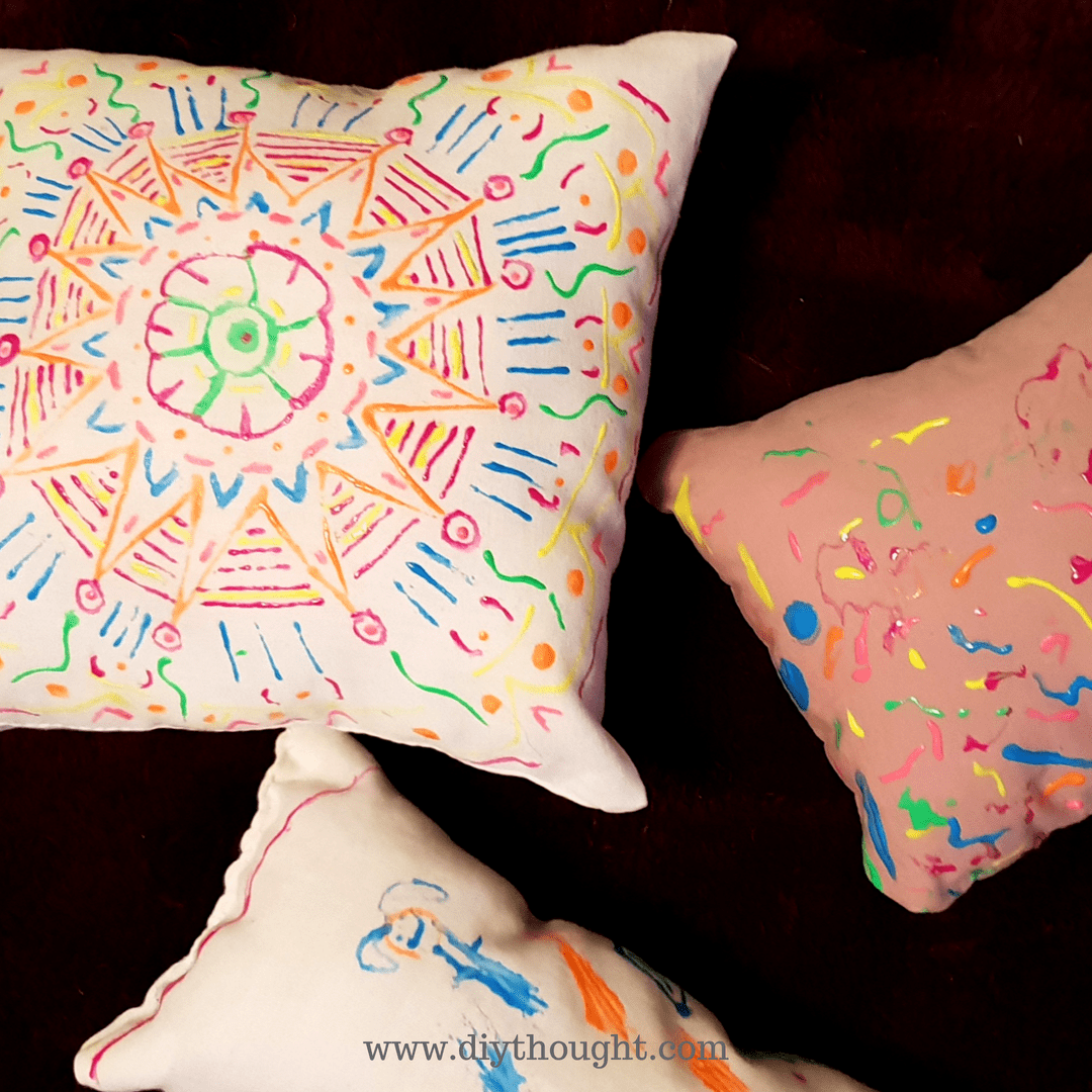 Fabric Paint Cushion Craft Upcycled pillowcases diy Thought