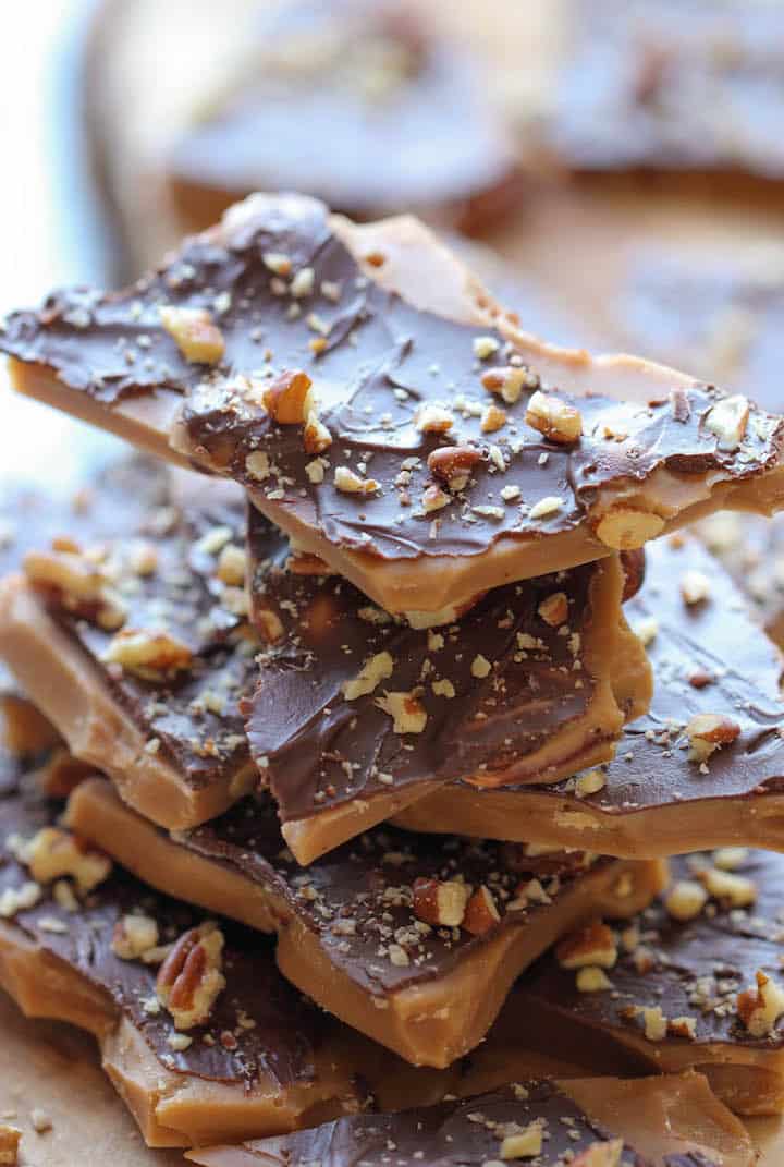 Easy homemade toffee with almonds and chocolate