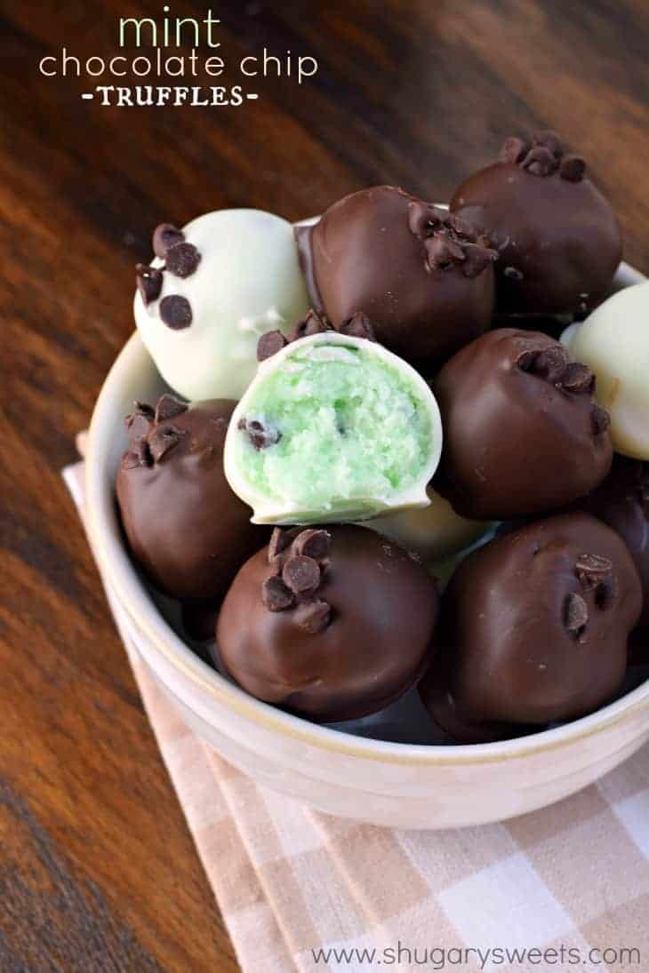 Mint chocolate chip truffles wrapped in cellophane