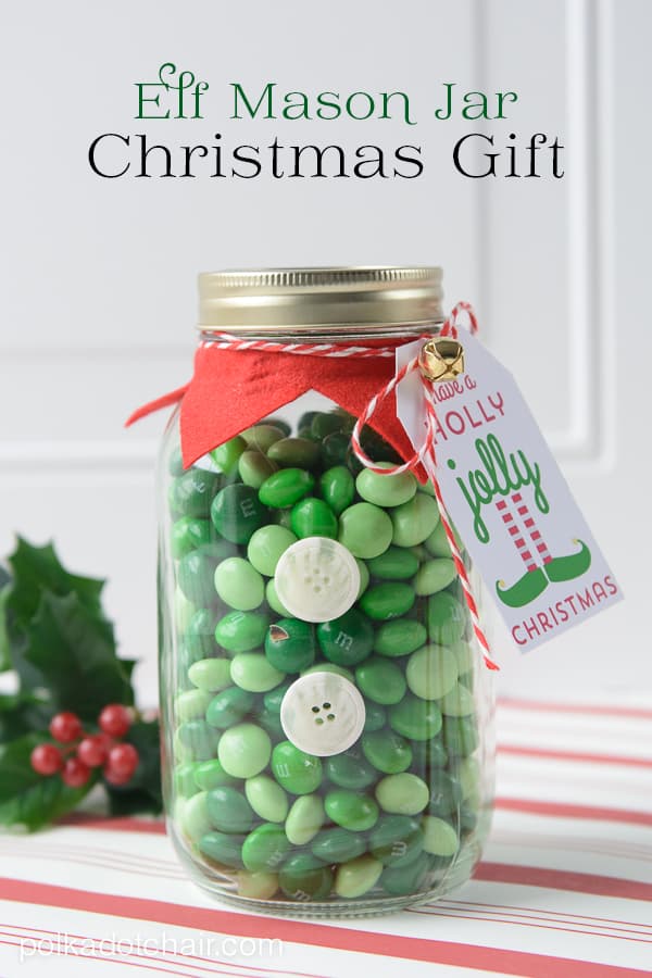 Elf mason jar filled with treats
