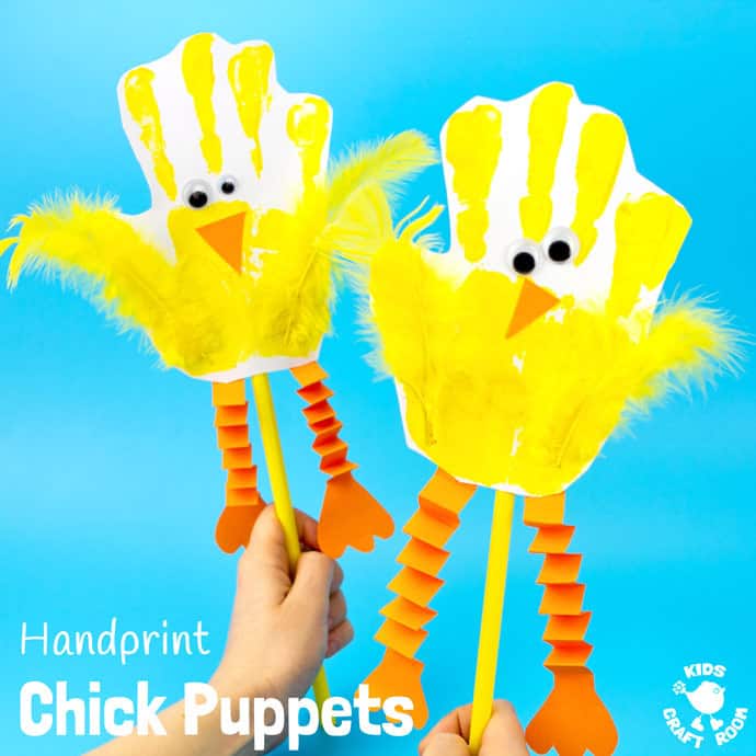 hand print chick puppets