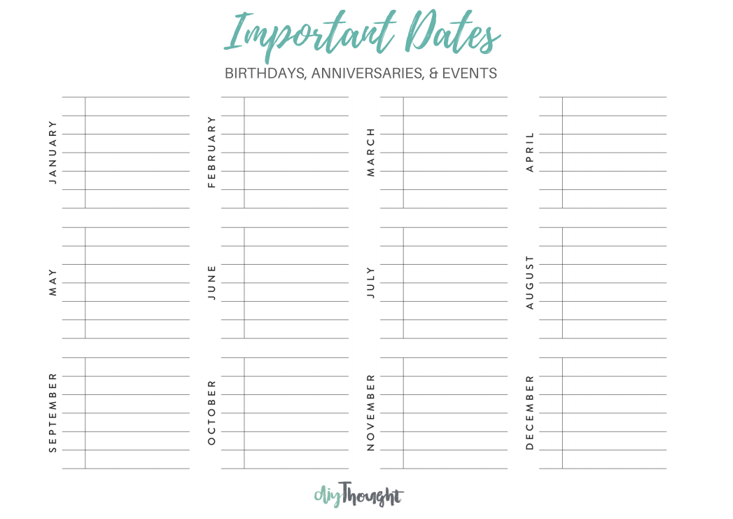 Important Dates Printable Diy Thought Important Dates Printable Diy Thought