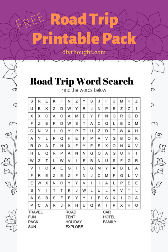 Road Trip Word Search free printable