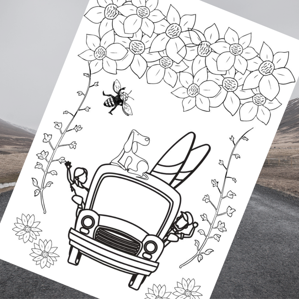Free road trip coloring page