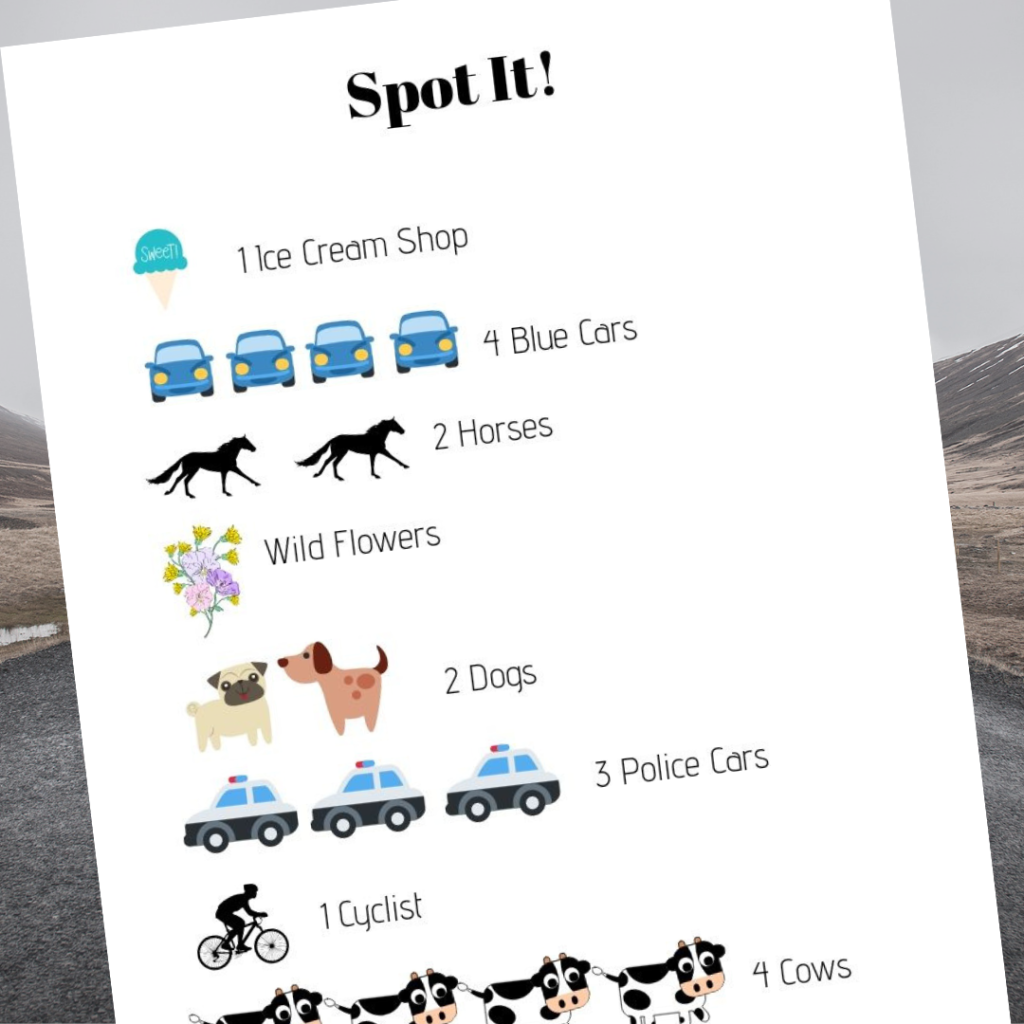 Road trip free printable spot it game