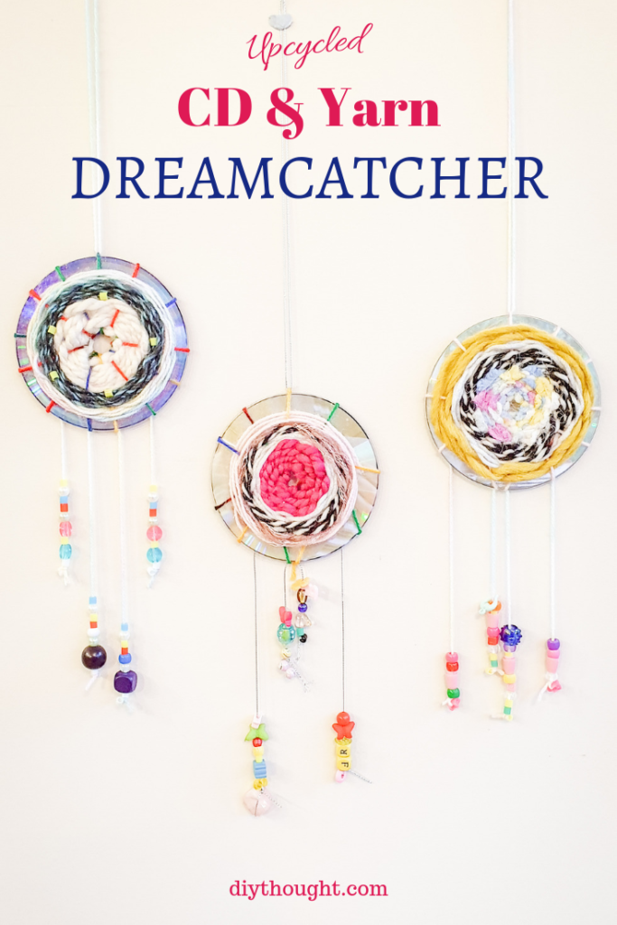 upcycled CD & yarn dreamcatcher