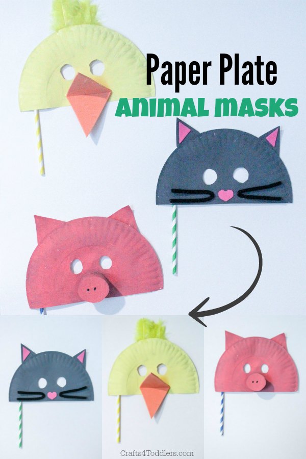 paper plate animal masks. Pig, cat, duck.