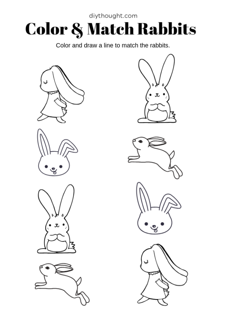 rabbit matching and coloring worksheet