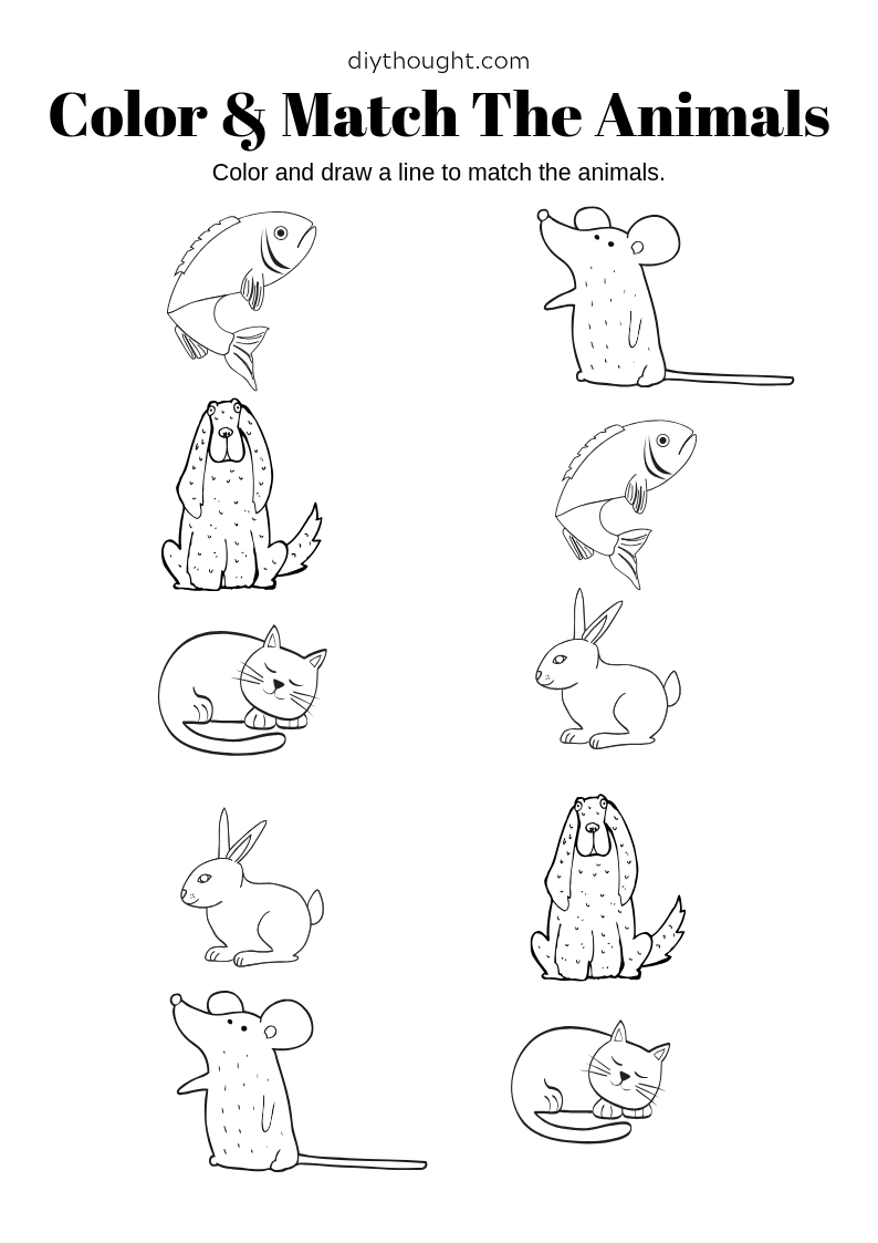 preschool matching animal worksheet.