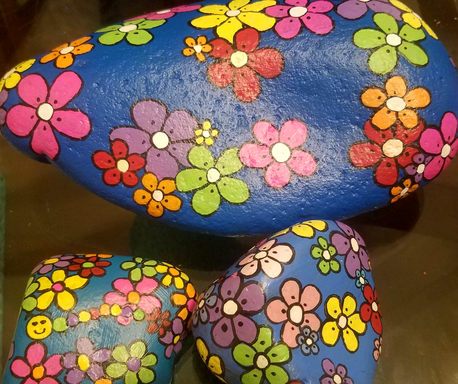 flower painted rocks