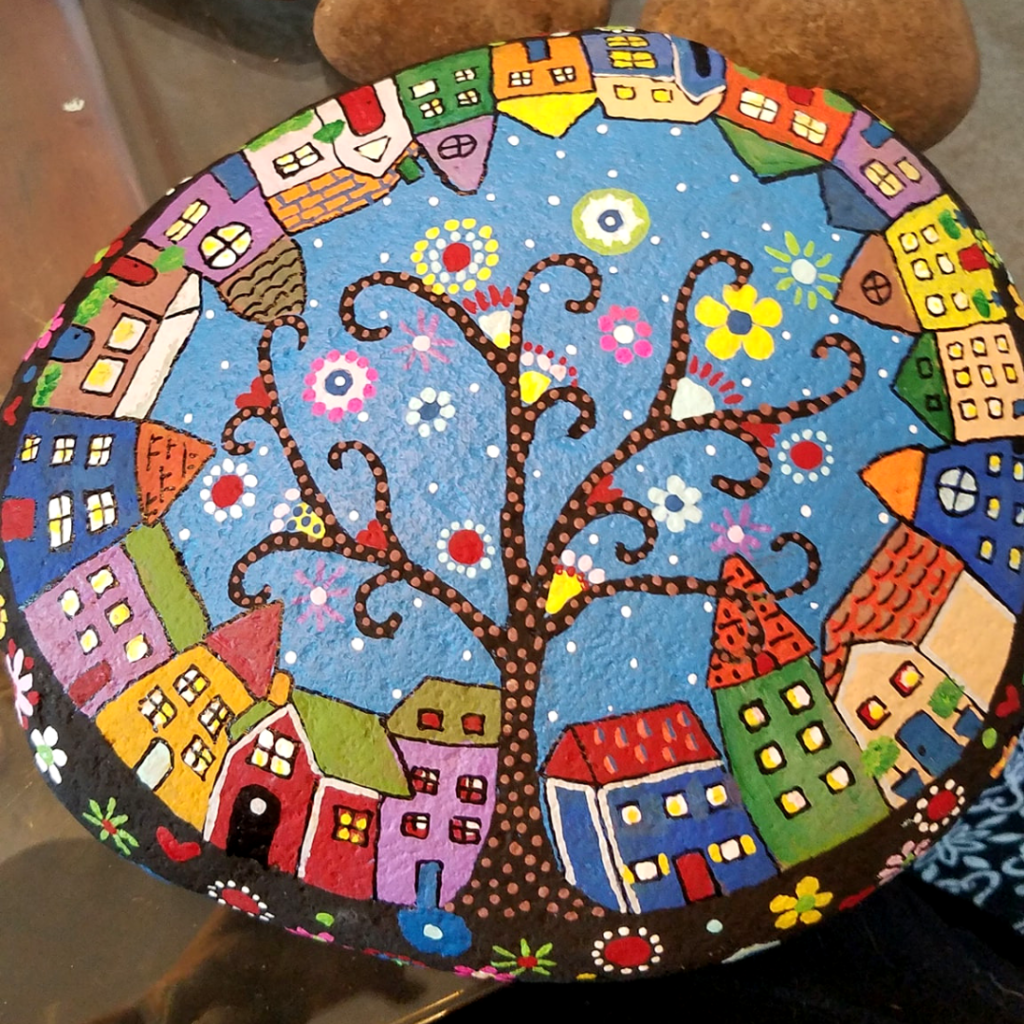 painted rocks village scene