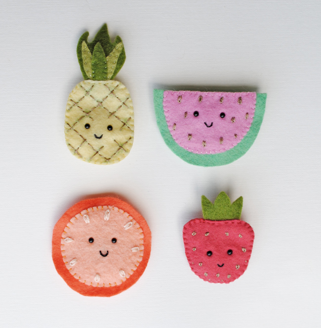 felt fruit brooches