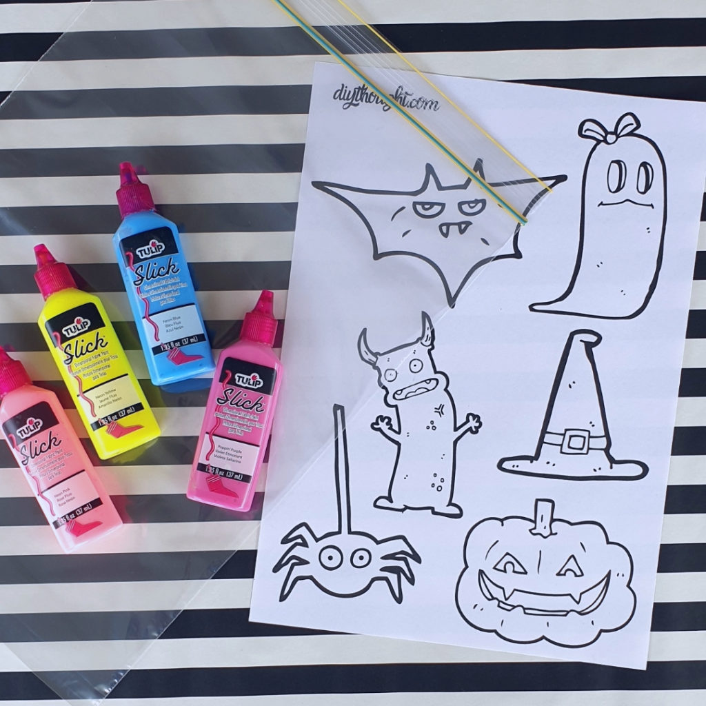 DIY Halloween fabric paint window art clings