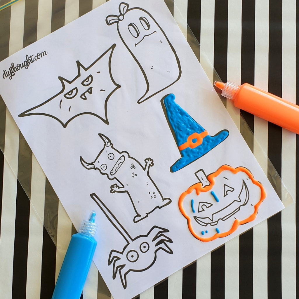 DIY Halloween fabric paint window art clings