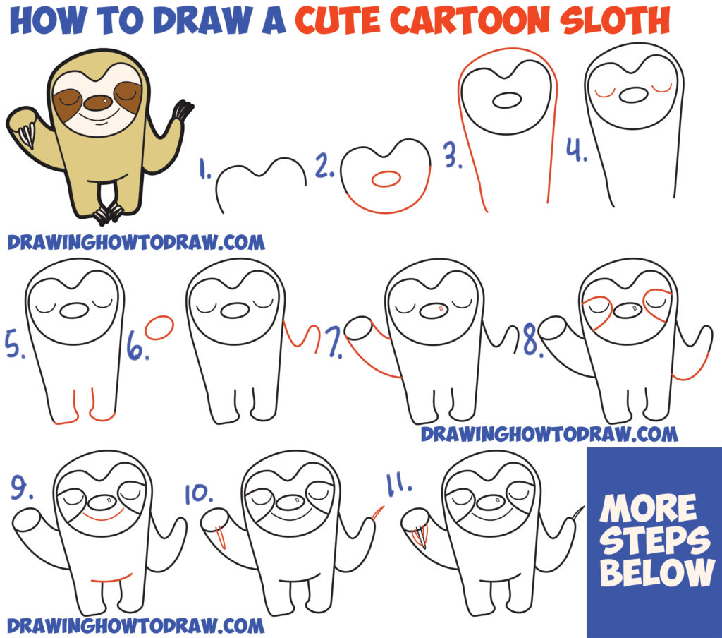 how to draw a cartoon sloth