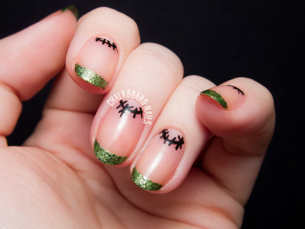 Frankenstein French and Simple Stitched Moons nail art