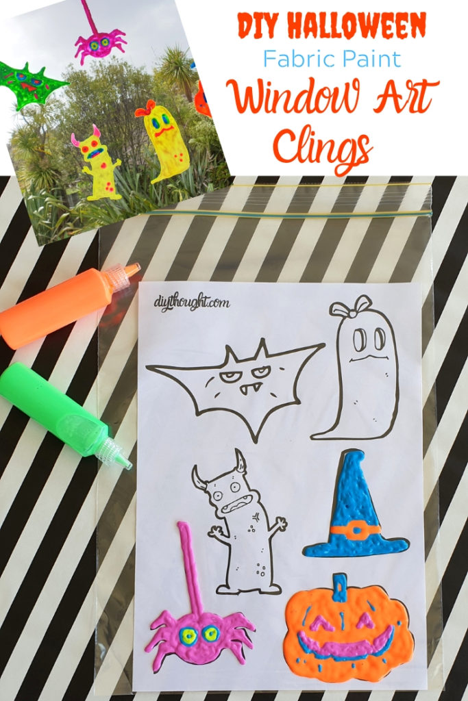DIY Halloween fabric paint window art clings
