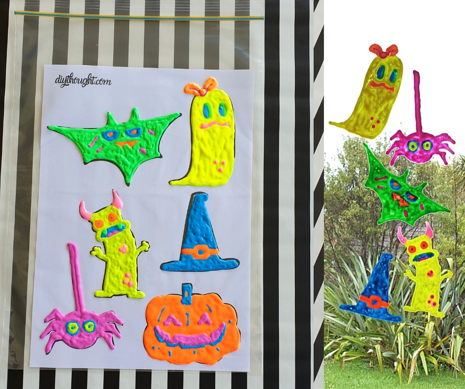 DIY Halloween fabric paint window art clings