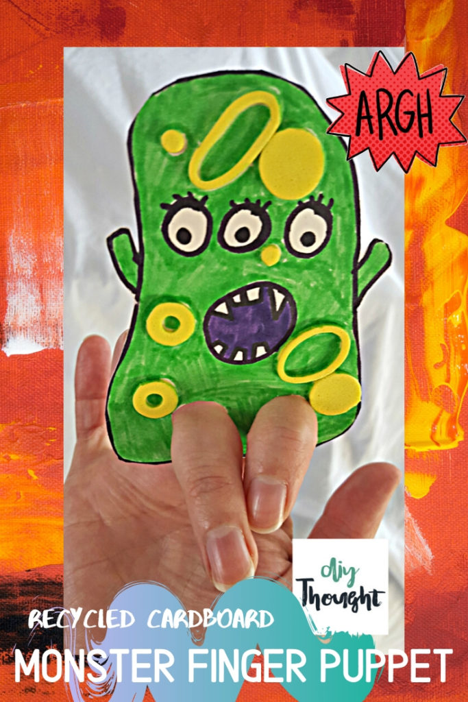 recycled cardboard monster finger puppet