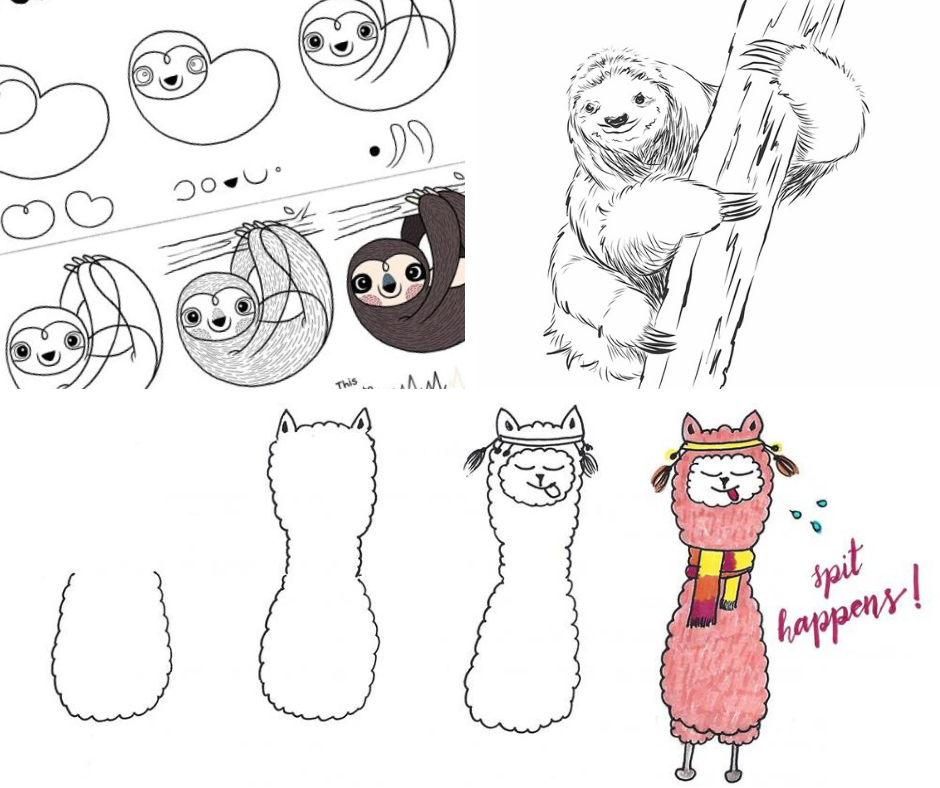 llama and sloth drawing tutorials