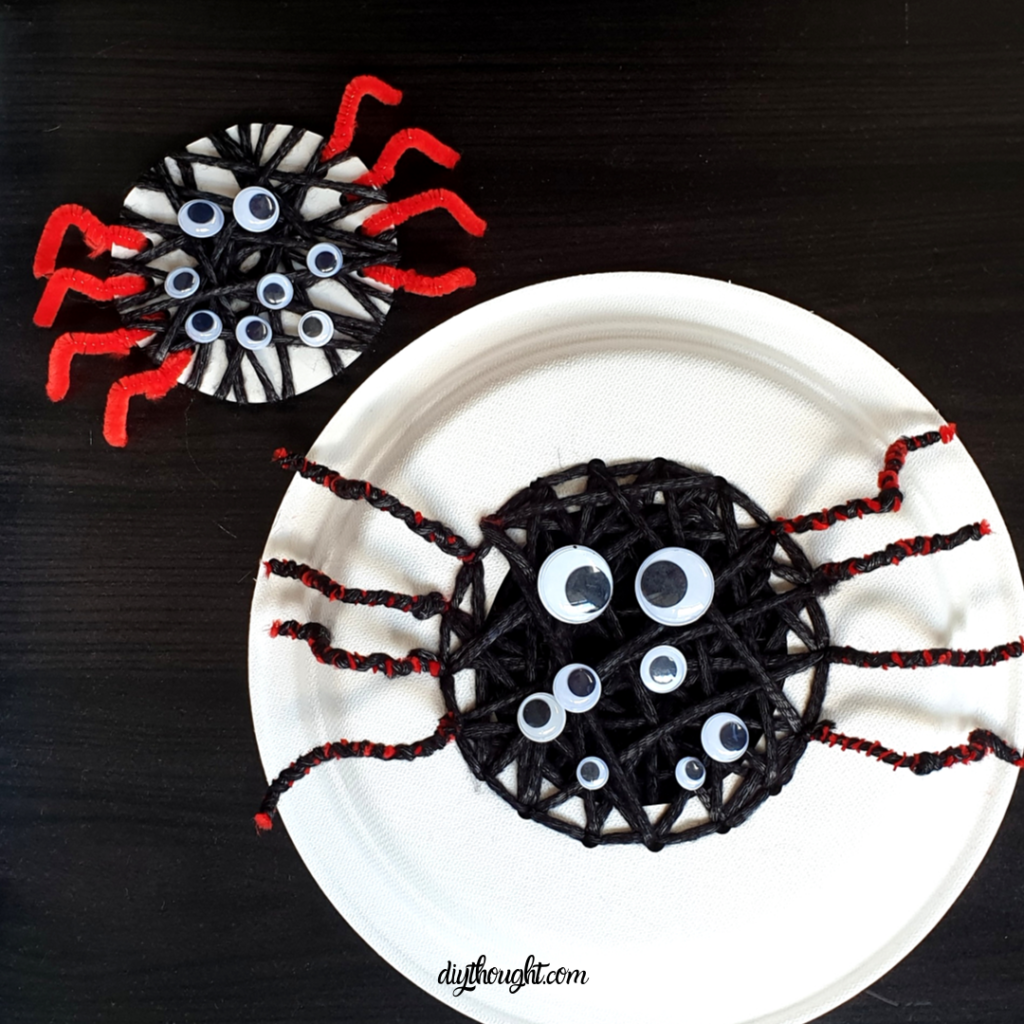 Threading and yarn wrapped spider craft