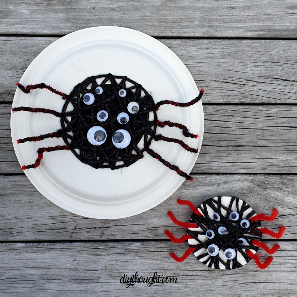 Threading and yarn wrapped spider craft