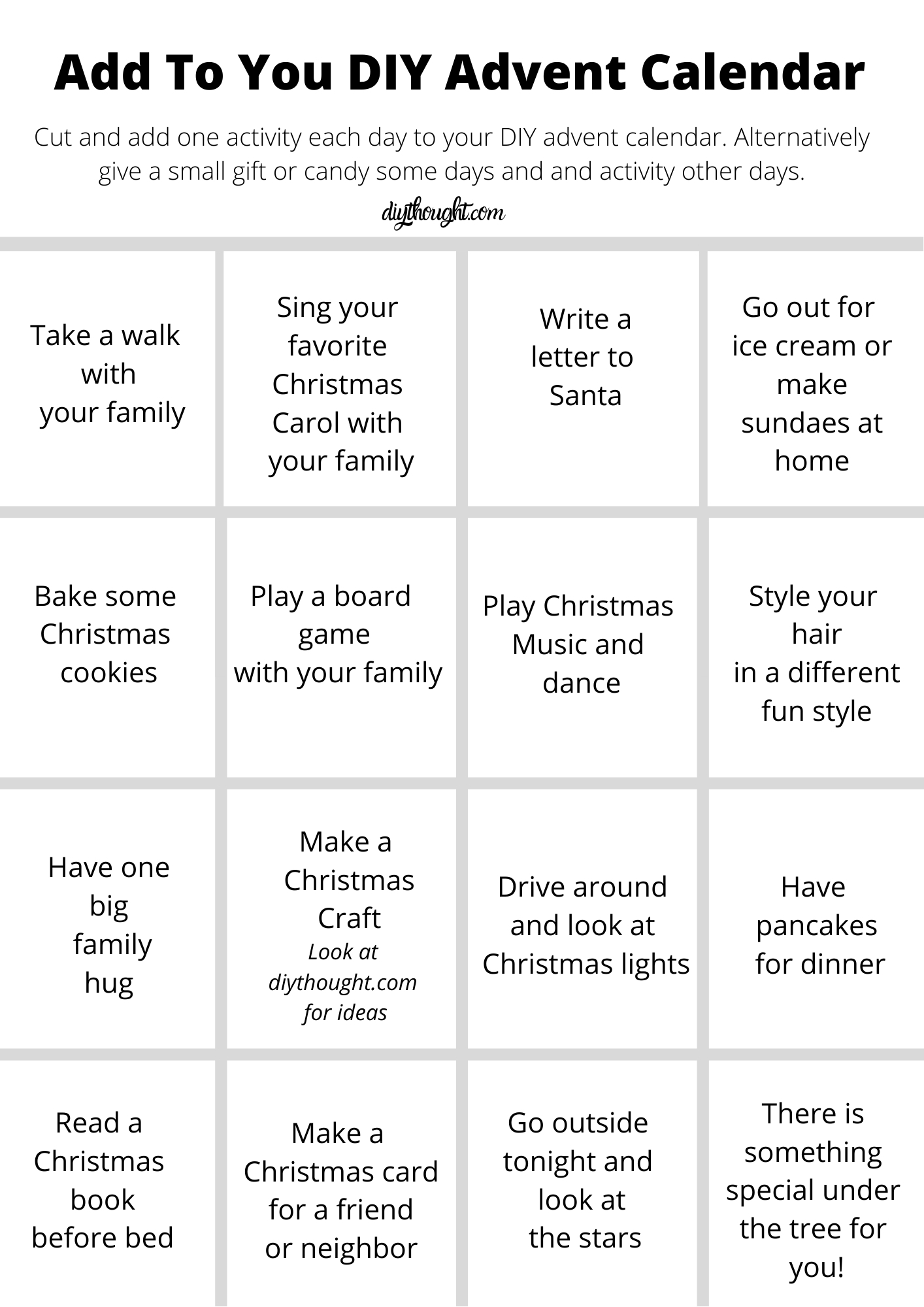 DIY Activity Advent Calendar diy Thought DIY Activity Advent Calendar diy Thought