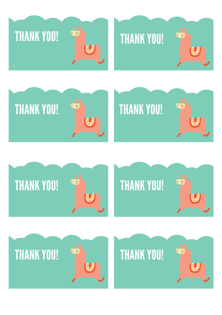llama free thank you tag printable