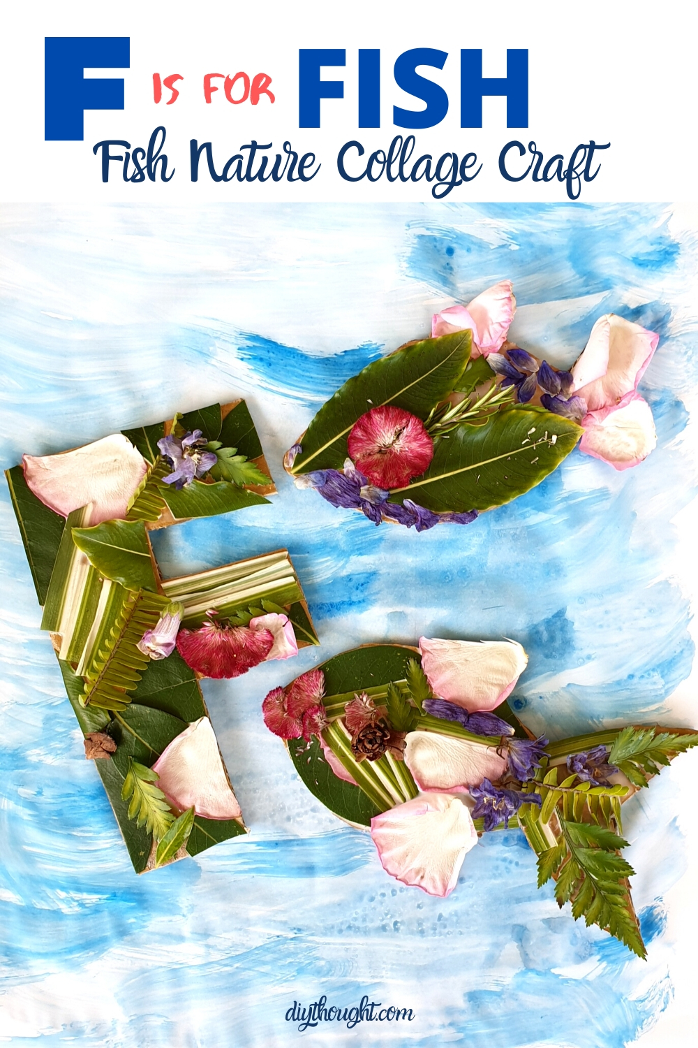 Letter F and fish nature collage craft