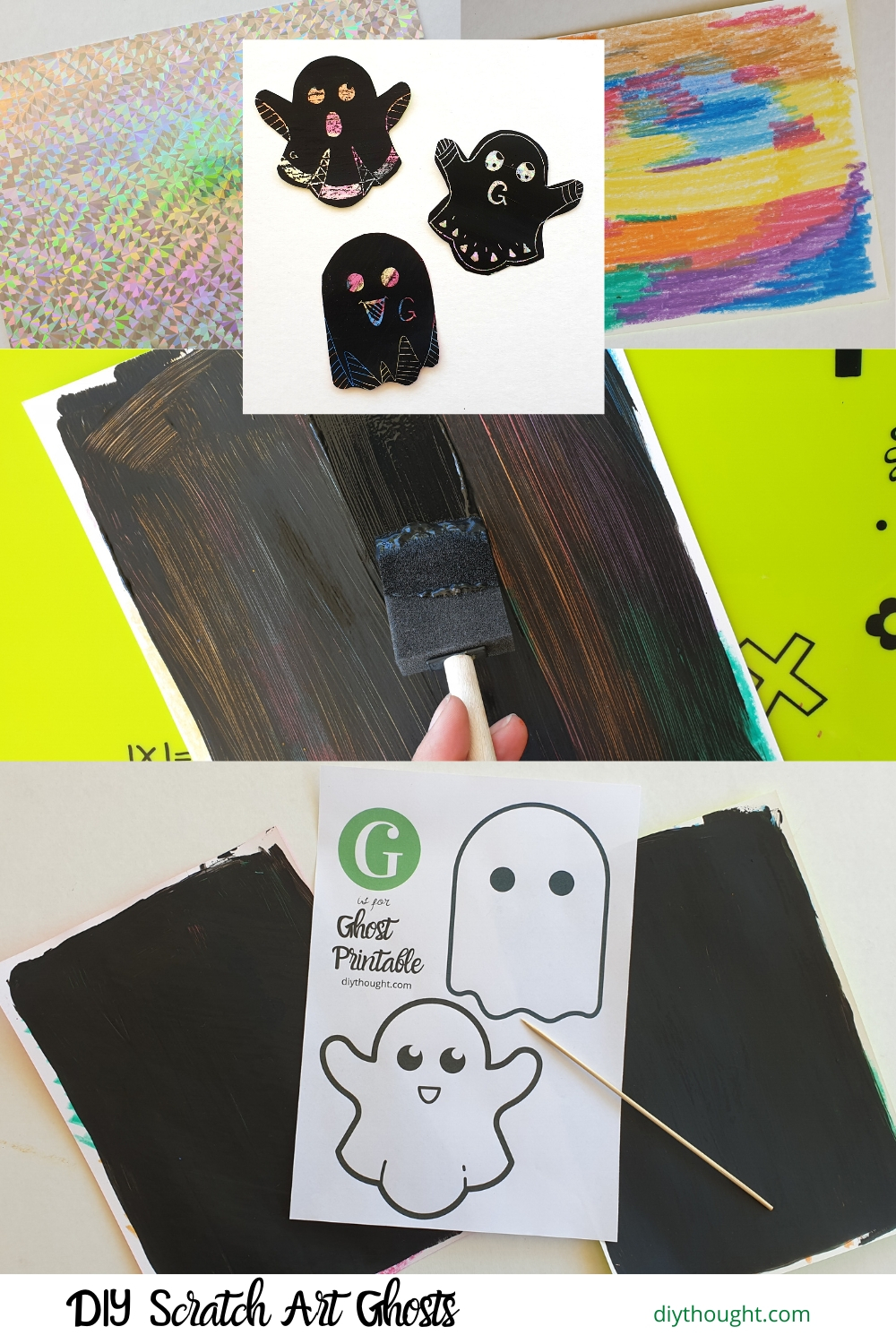 DIY scratch art ghosts. How to make scratch art.