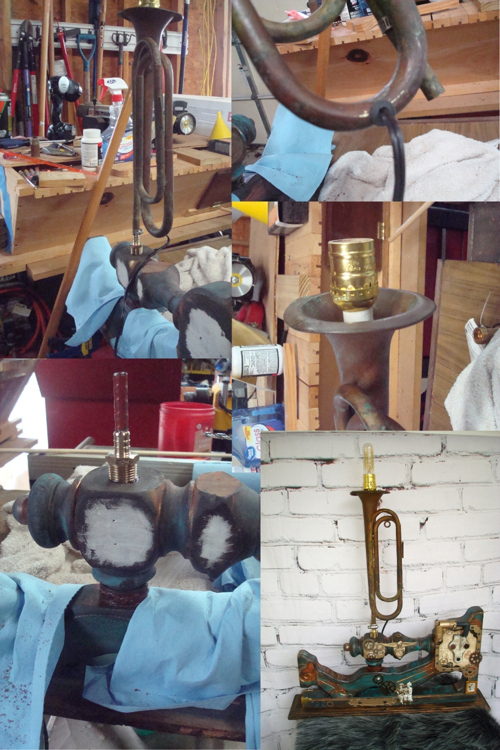 steampunk trumpet lamp process