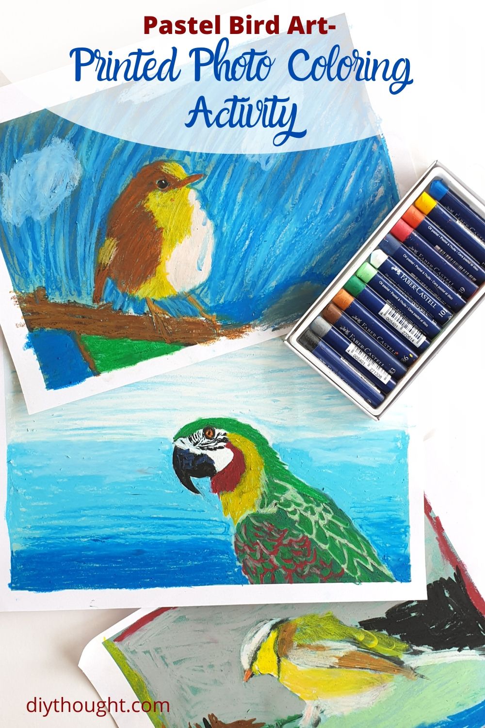 pastel bird art over a printed photo