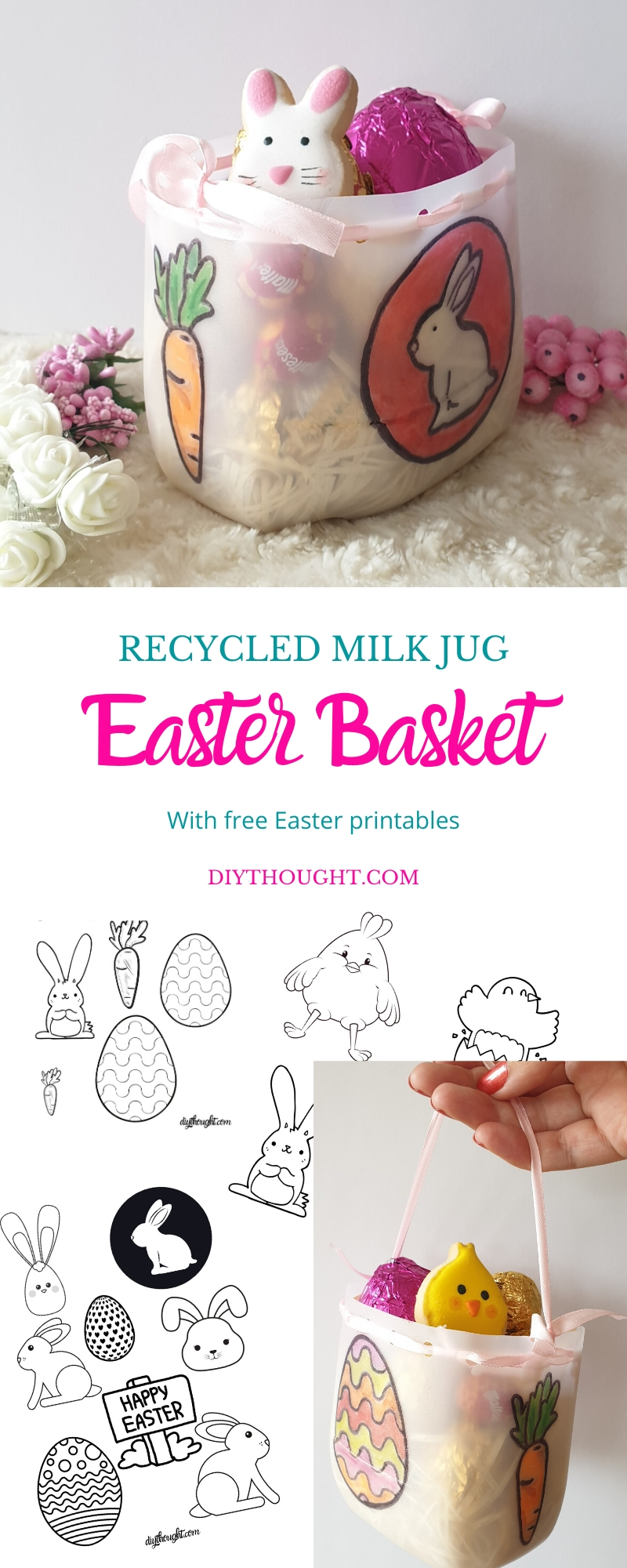 recycled milk jug Easter basket. Free Printables