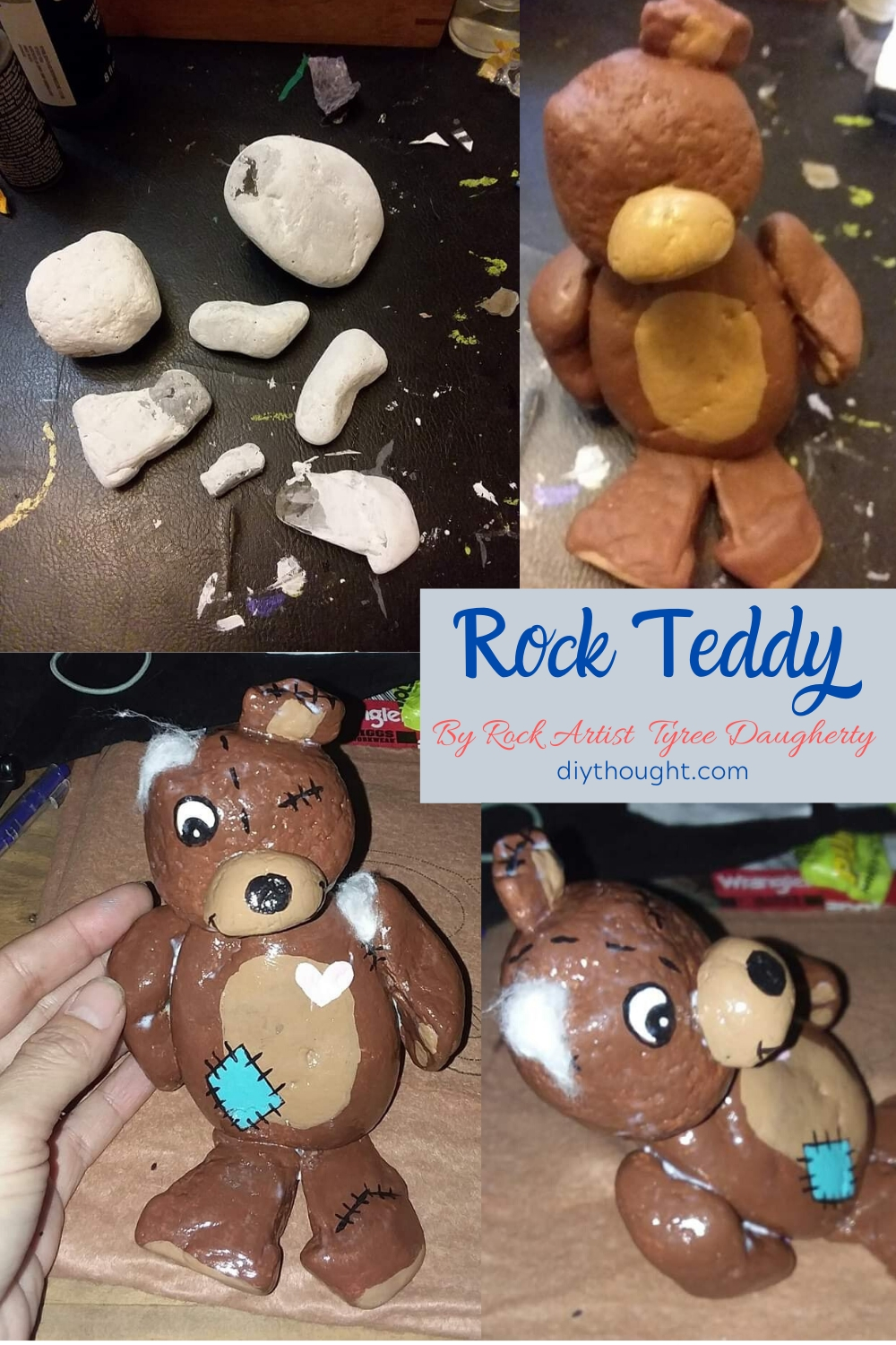 Painted rock teddy bear