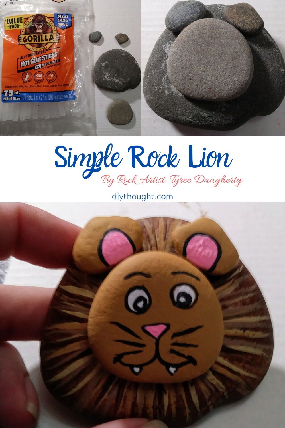 Simple DIY painted lion rocks