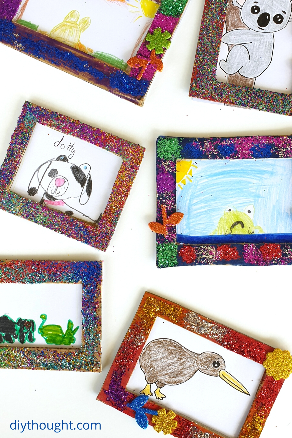 glitter frames from a cardboard box