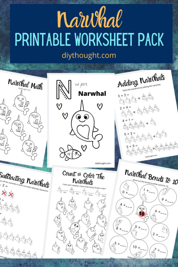 narwhal color & math worksheets