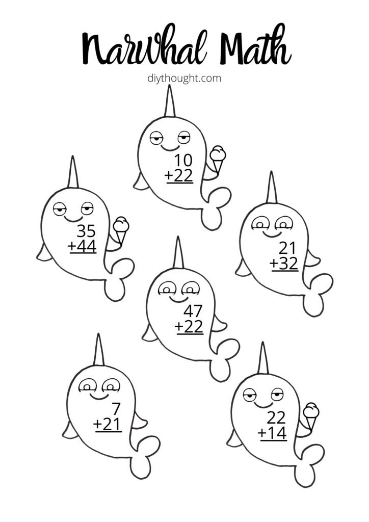 narwhal math printable worksheet