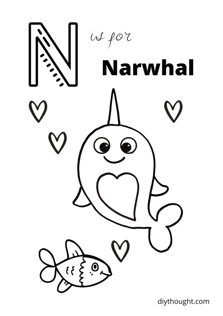 n is for narwhal coloring sheet
