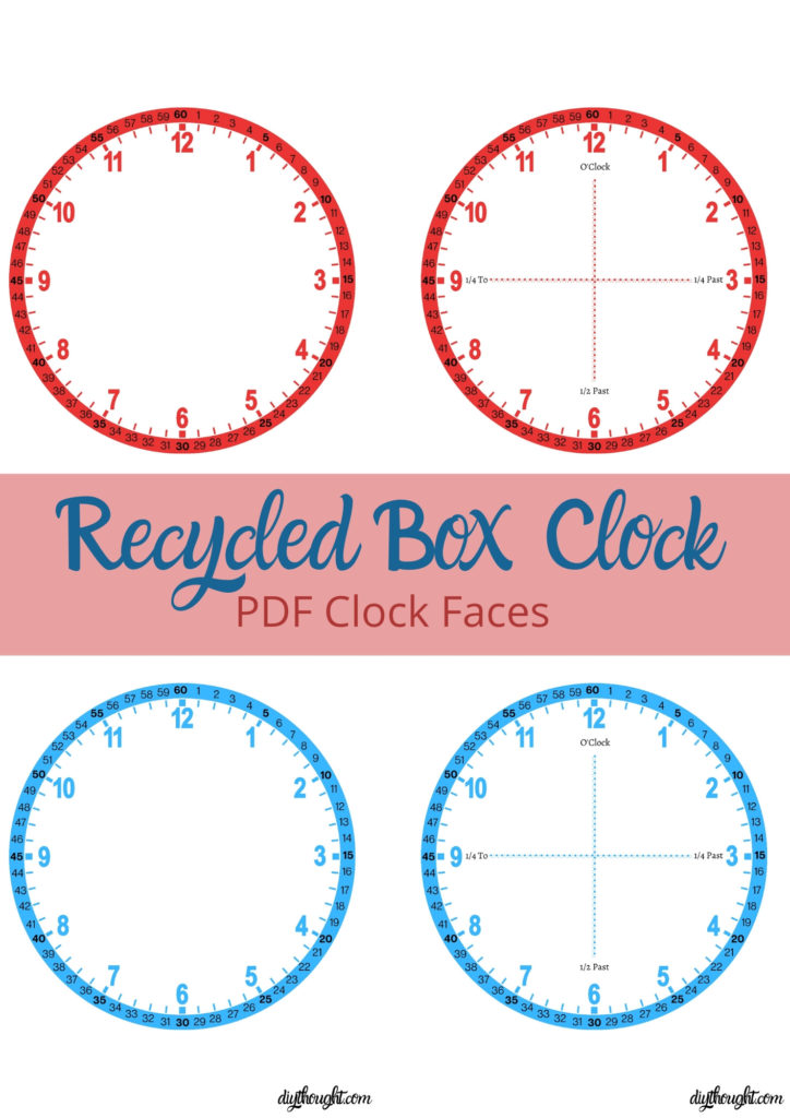 Recycled box clock. PDF clock faces/