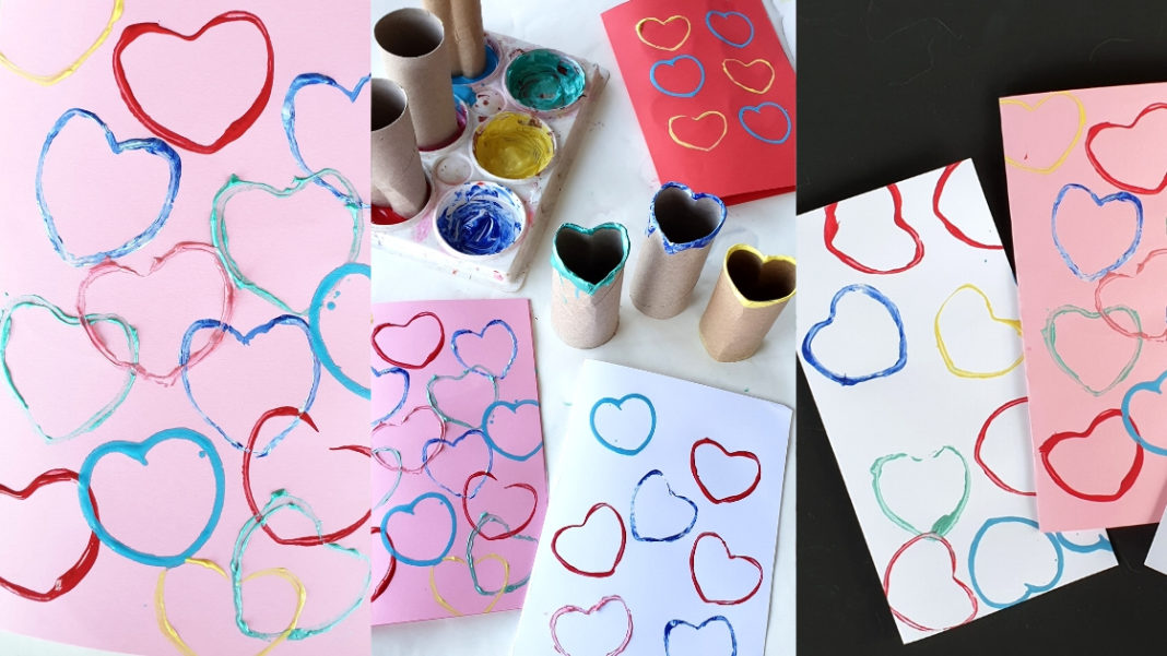 toilet roll heart stamp cards