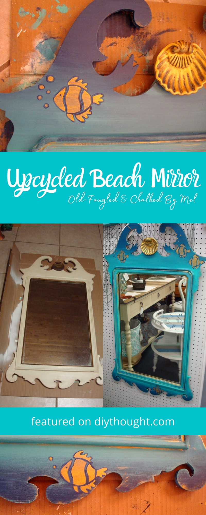 upcycled beach mirror DIY