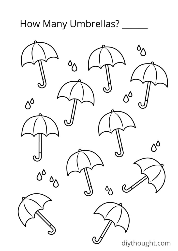 umbrella counting coloring printable