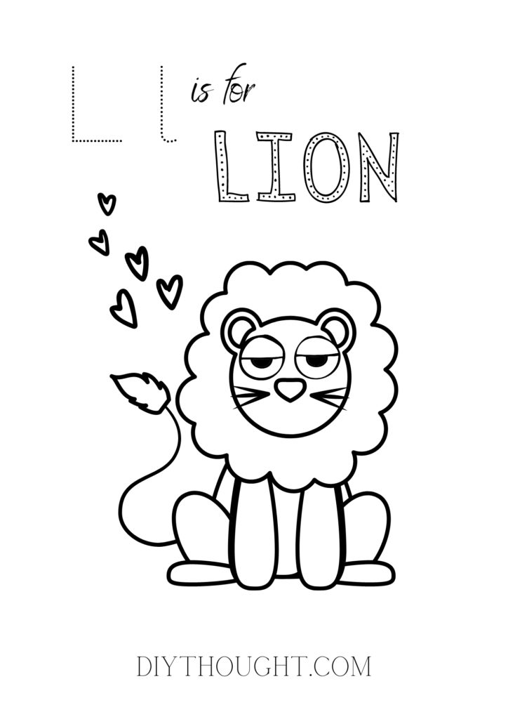 l is for lion coloring page