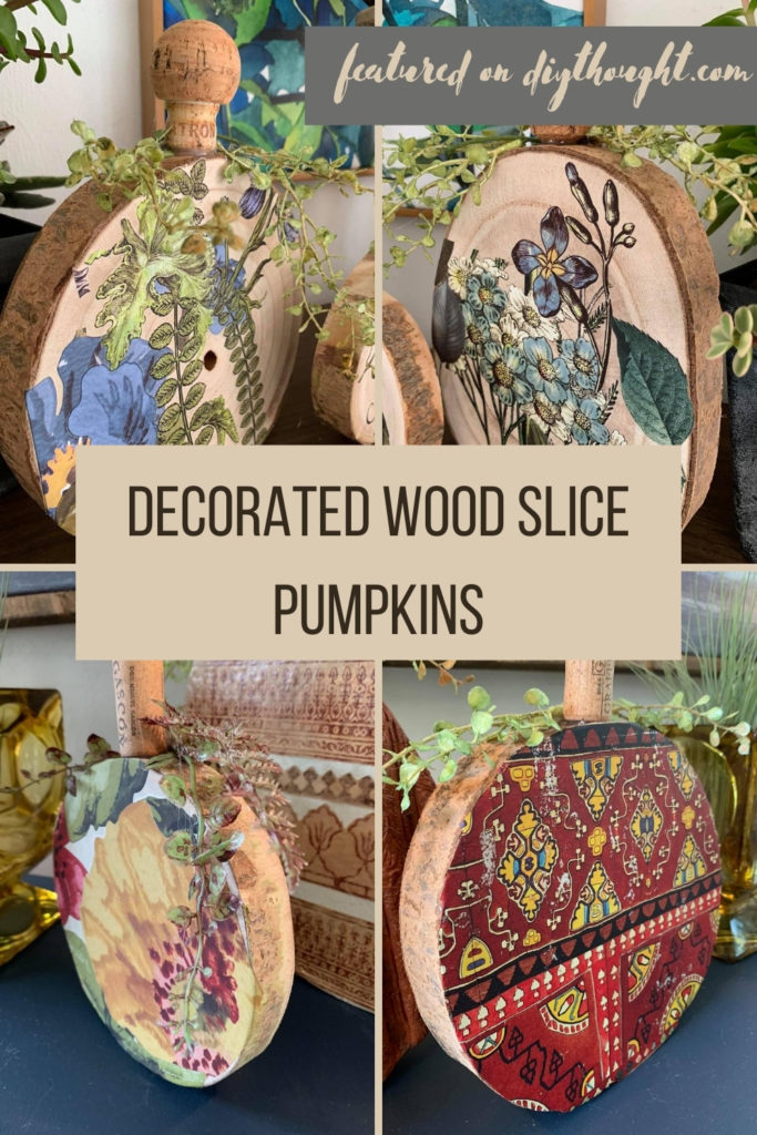decorated wood slice pumpkins