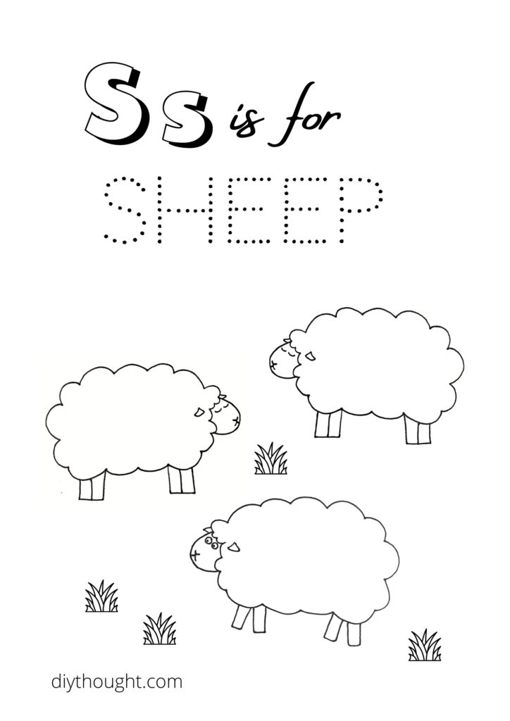 s is for sheep coloring printable