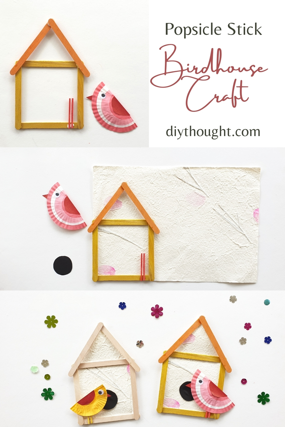 Popsicle Stick Birdhouse Craft diy Thought