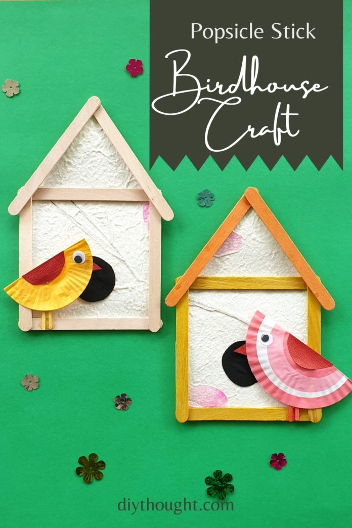 Popsicle Stick Birdhouse Craft diy Thought