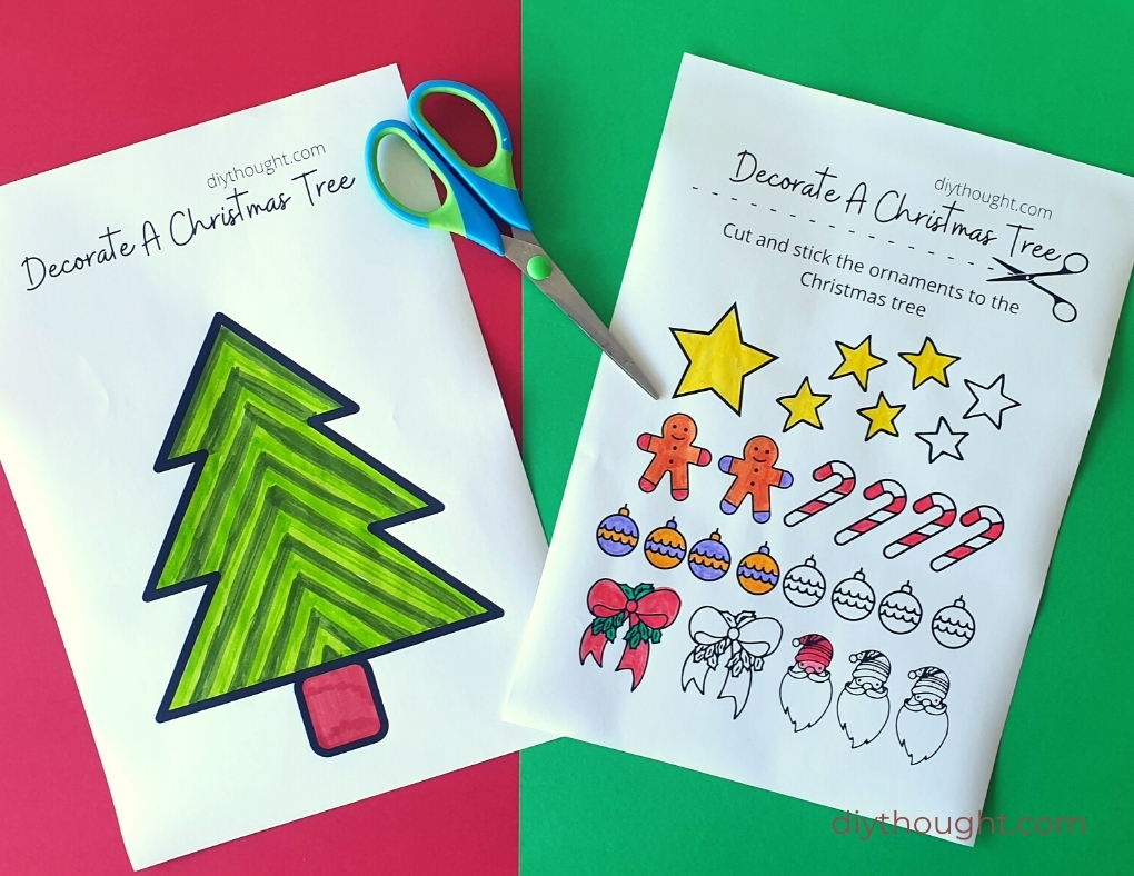 Decorate a Christmas tree printable activity
